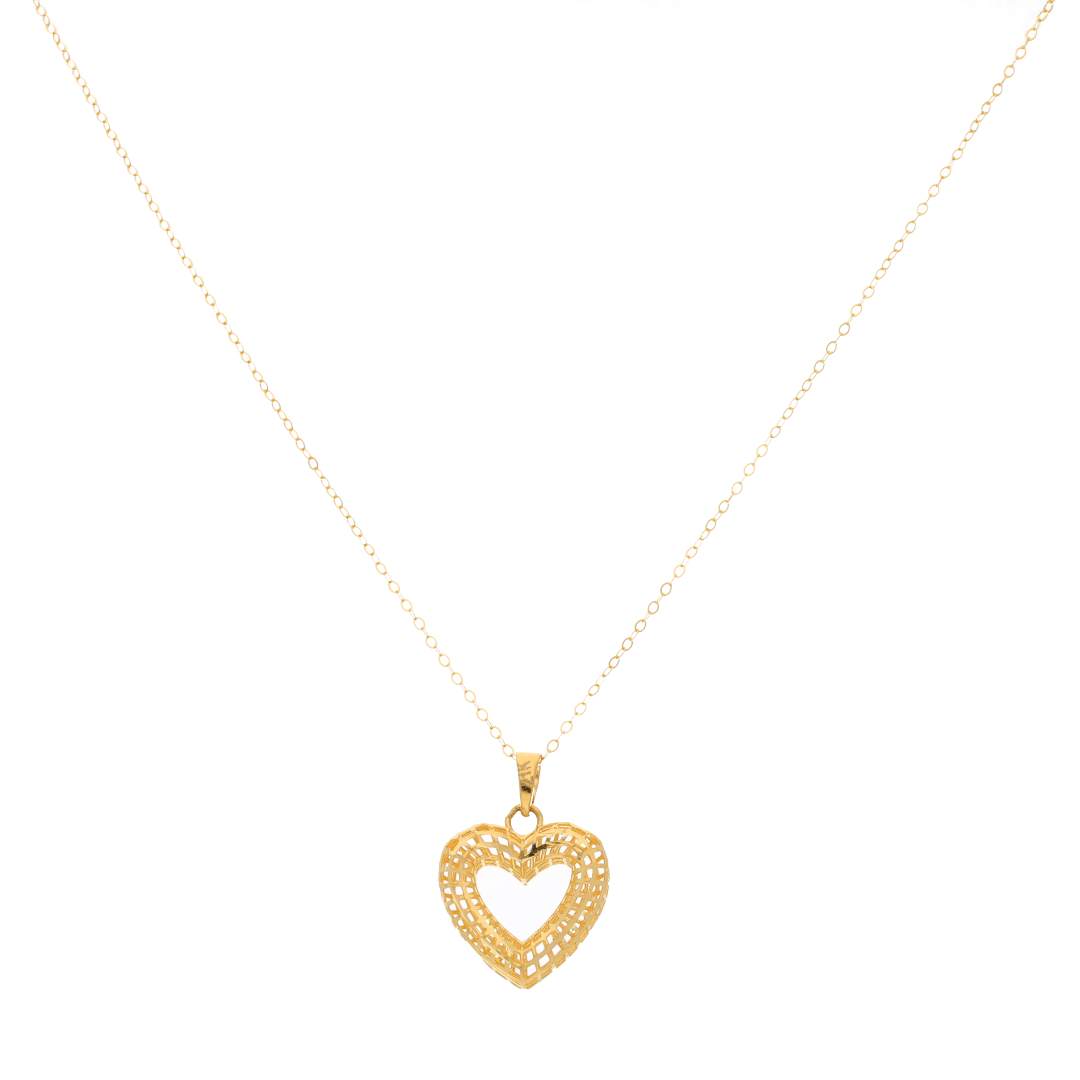 Gold Hallow Heart Shaped Necklace 21KT - FKJNKL21KM9330