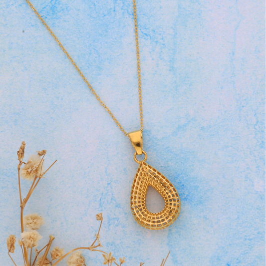 Gold Hallow Drop Shaped Necklace 21KT - FKJNKL21KM9327