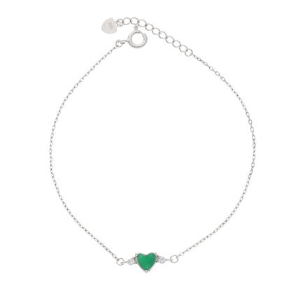 Sterling Silver 925 Green Heart Shaped Curb Bracelet - FKJBRLSL9334