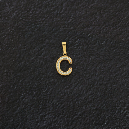 Gold C Shaped Alphabet Letter Pendant 18KT - FKJPND18K9409