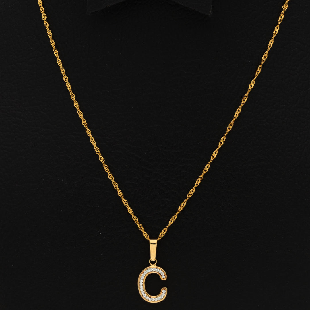 Gold Necklace (Chain with C Shaped Alphabet Letter Pendant) 18KT - FKJNKL18K9409