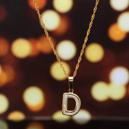 Gold Necklace (Chain with D Shaped Alphabet Letter Pendant) 18KT - FKJNKL18K9410
