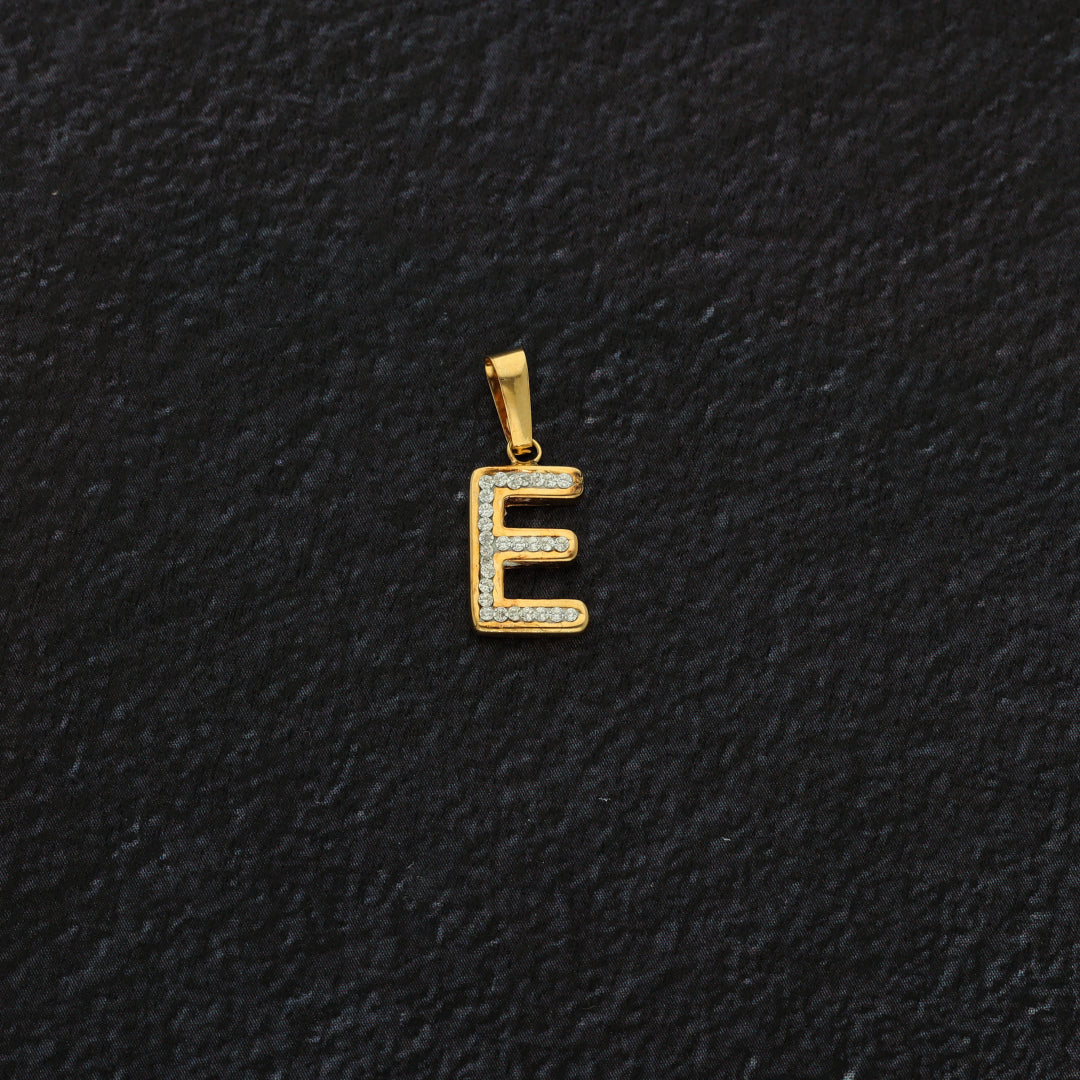 Gold E Shaped Alphabet Letter Pendant 18KT - FKJPND18K9411