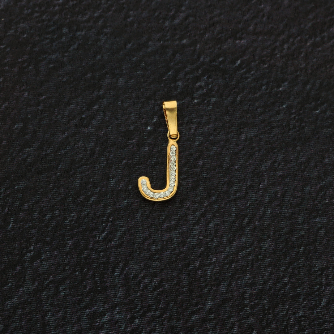Gold J Shaped Alphabet Letter Pendant 18KT - FKJPND18K9416