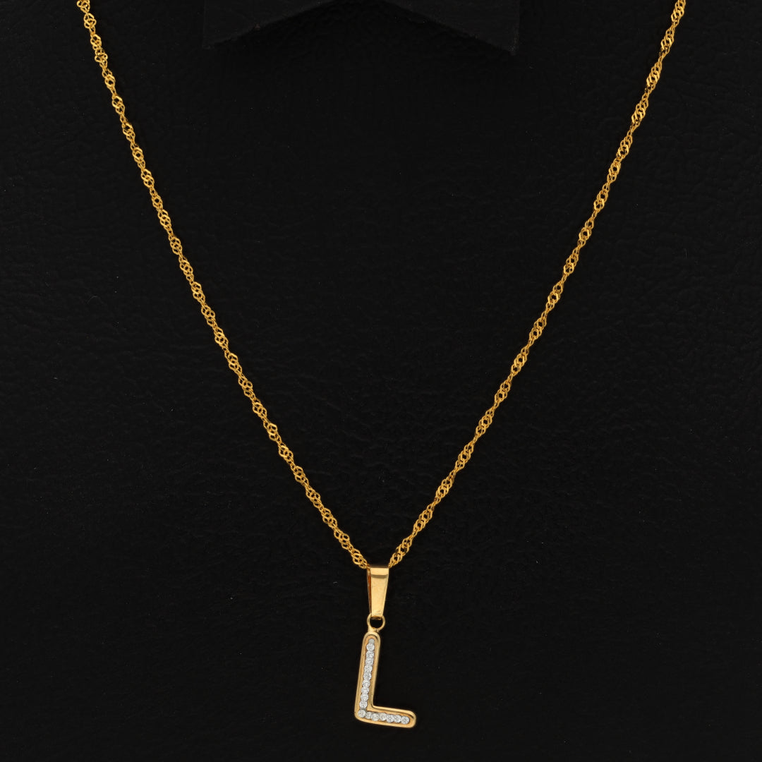 Gold Necklace (Chain with L Shaped Alphabet Letter Pendant) 18KT - FKJNKL18K9417