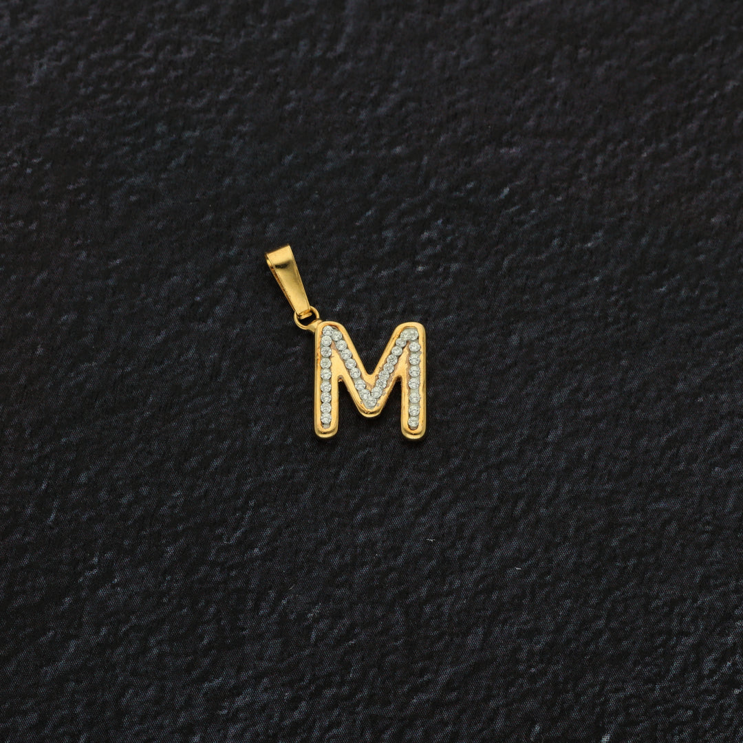 Gold M Shaped Alphabet Letter Pendant 18KT - FKJPND18K9418
