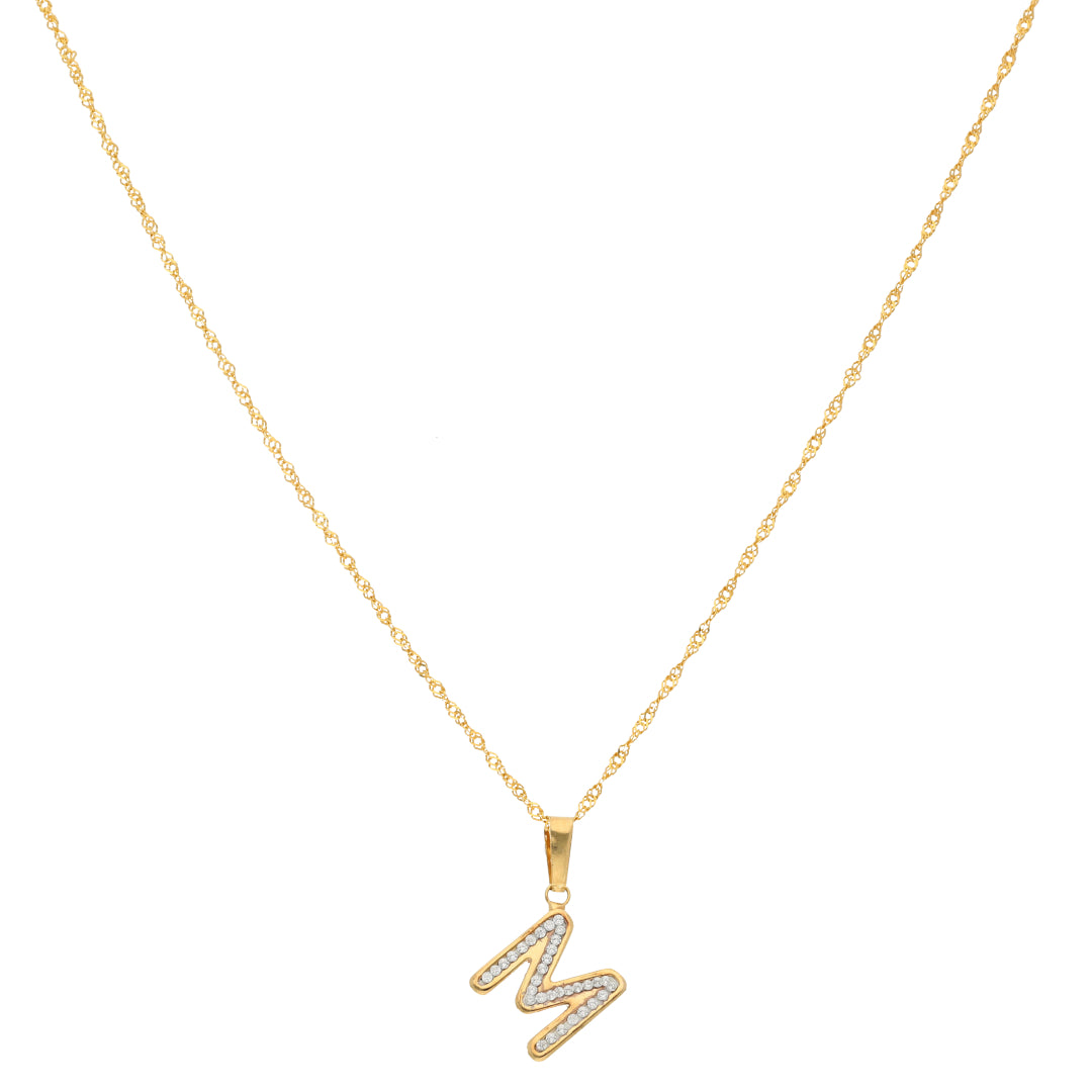 Gold Necklace (Chain with M Shaped Alphabet Letter Pendant) 18KT - FKJNKL18K9418