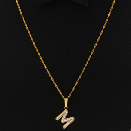 Gold Necklace (Chain with M Shaped Alphabet Letter Pendant) 18KT - FKJNKL18K9418