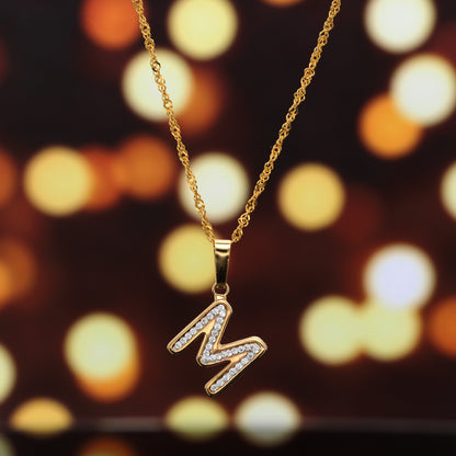 Gold Necklace (Chain with M Shaped Alphabet Letter Pendant) 18KT - FKJNKL18K9418
