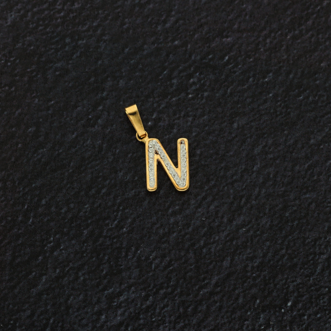 Gold N Shaped Alphabet Letter Pendant 18KT - FKJPND18K9419