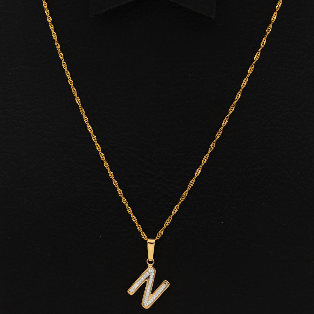 Gold Necklace (Chain with N Shaped Alphabet Letter Pendant) 18KT - FKJNKL18K9419