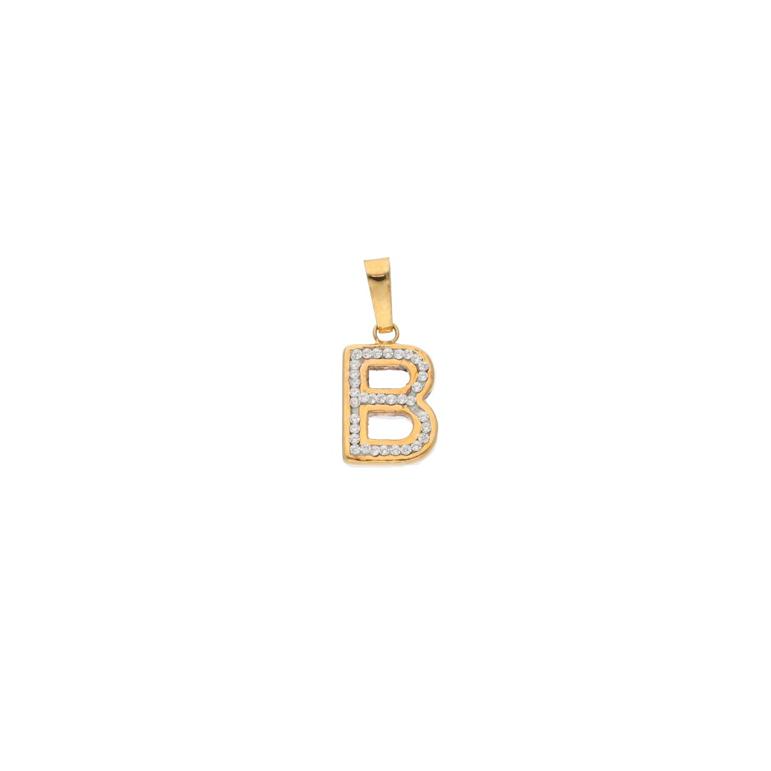 Gold B Shaped Alphabet Letter Pendant 18KT - FKJPND18K9408