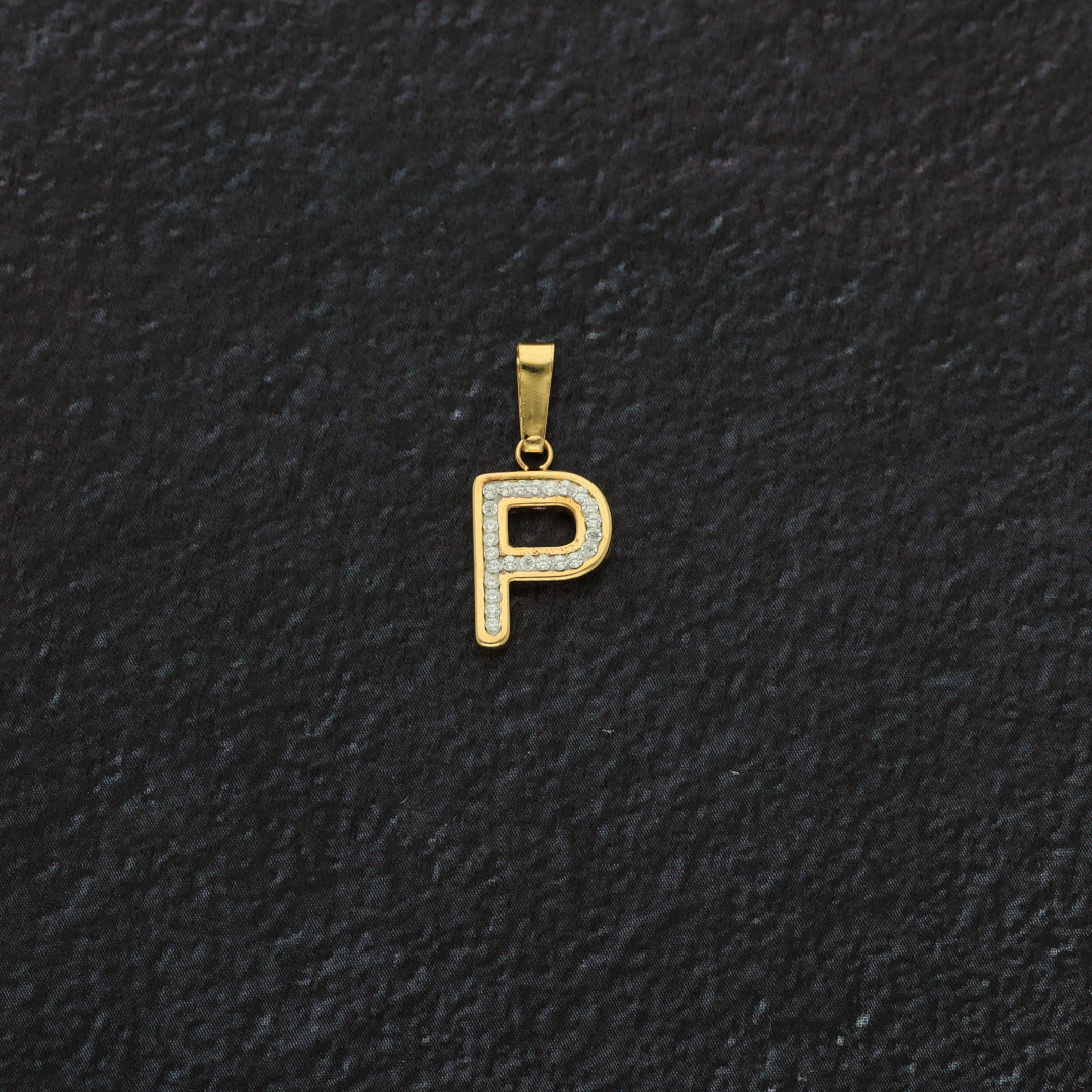 Gold P Shaped Alphabet Letter Pendant 18KT - FKJPND18K9420