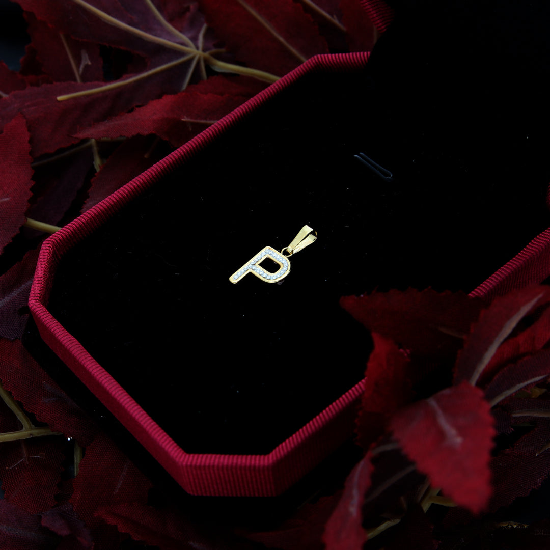 Gold P Shaped Alphabet Letter Pendant 18KT - FKJPND18K9420