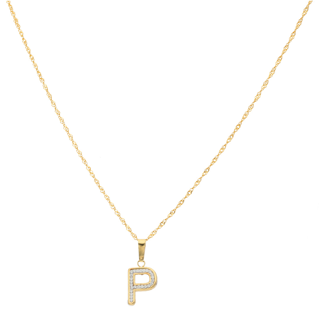 Gold Necklace (Chain with P Shaped Alphabet Letter Pendant) 18KT - FKJNKL18K9420