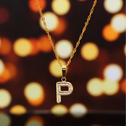 Gold Necklace (Chain with P Shaped Alphabet Letter Pendant) 18KT - FKJNKL18K9420