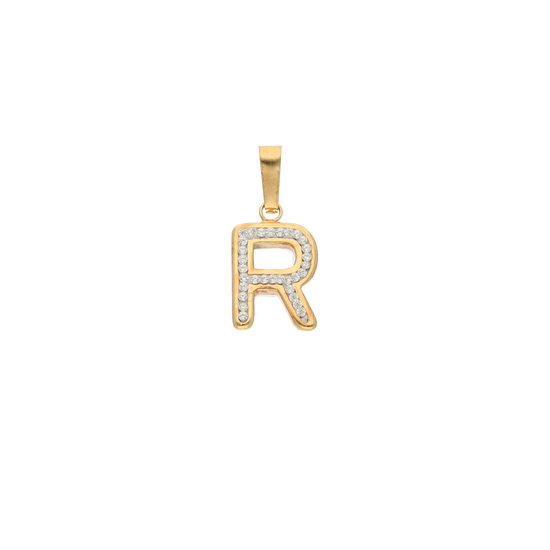 Gold R Shaped Alphabet Letter Pendant 18KT - FKJPND18K9421