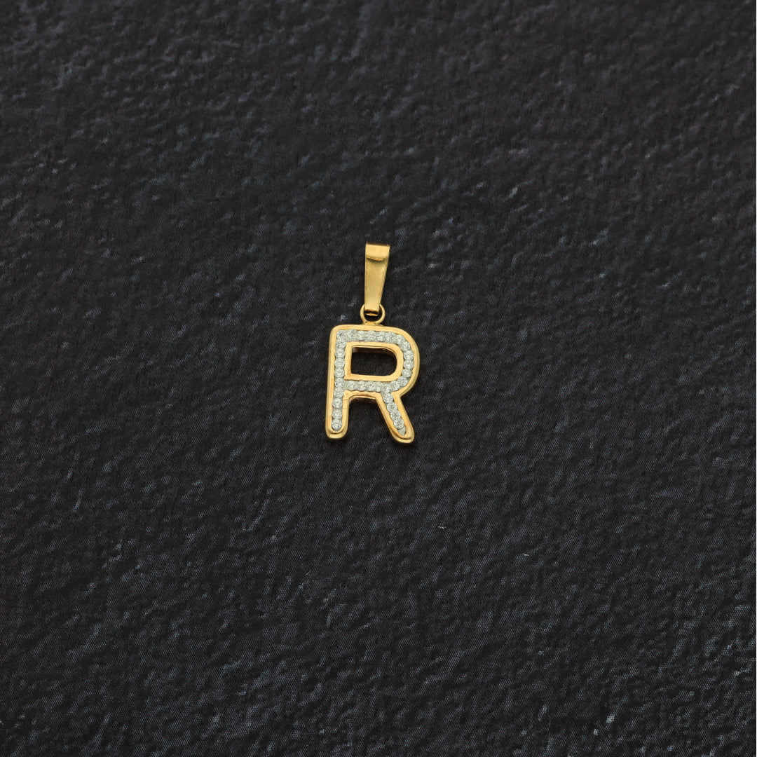 Gold R Shaped Alphabet Letter Pendant 18KT - FKJPND18K9421