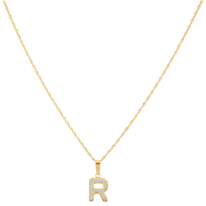 Gold Necklace (Chain with R Shaped Alphabet Letter Pendant) 18KT - FKJNKL18K9421