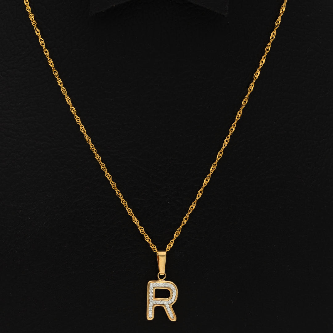 Gold Necklace (Chain with R Shaped Alphabet Letter Pendant) 18KT - FKJNKL18K9421