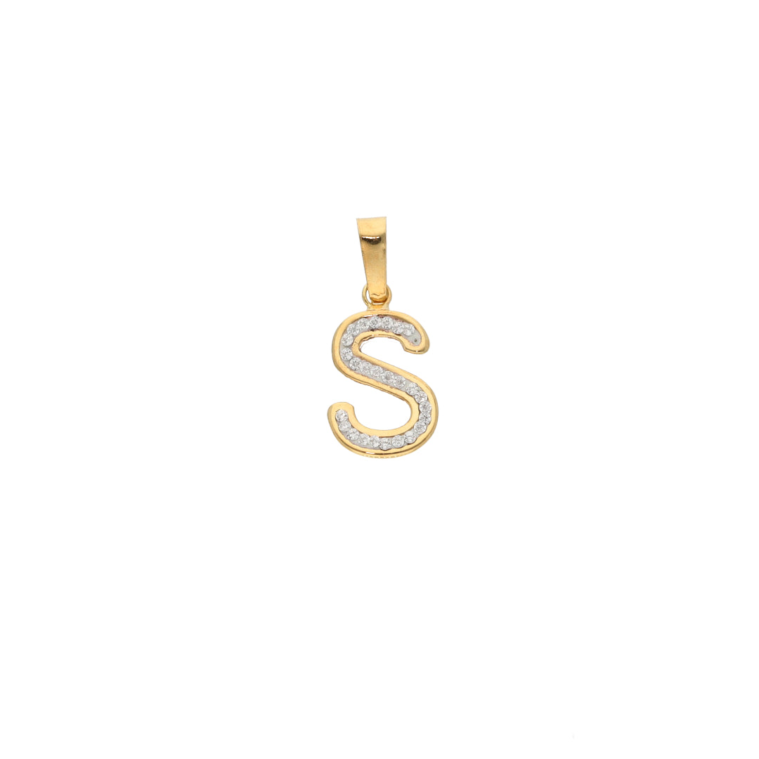 Gold S Shaped Alphabet Letter Pendant 18KT - FKJPND18K9422