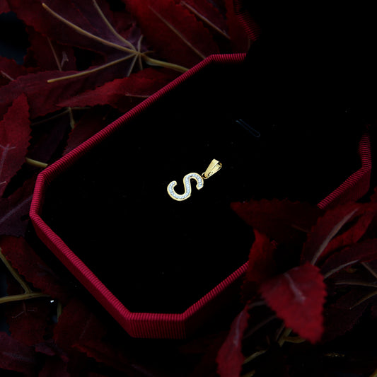 Gold S Shaped Alphabet Letter Pendant 18KT - FKJPND18K9422