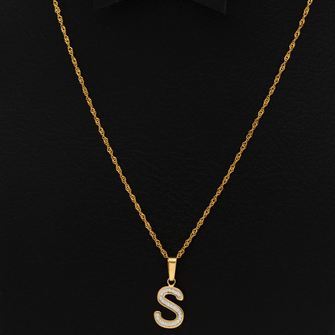 Gold Necklace (Chain with S Shaped Alphabet Letter Pendant) 18KT - FKJNKL18K9422