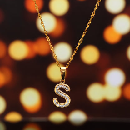 Gold Necklace (Chain with S Shaped Alphabet Letter Pendant) 18KT - FKJNKL18K9422