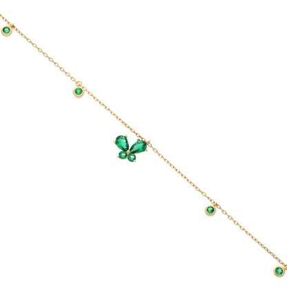 Sterling Silver 925 Green Butterfly Shaped Bracelet - FKJBRLSL9354