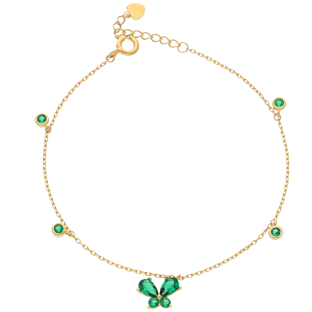 Sterling Silver 925 Green Butterfly Shaped Bracelet - FKJBRLSL9354