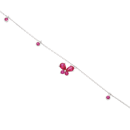 Sterling Silver 925 Pink Butterfly Shaped Bracelet - FKJBRLSL9355