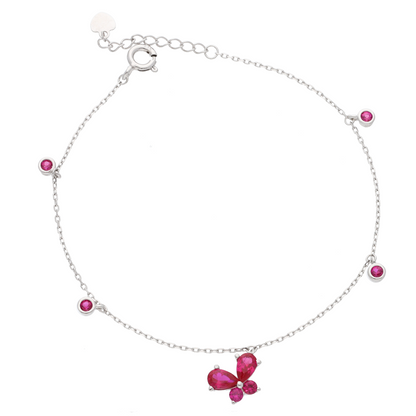 Sterling Silver 925 Pink Butterfly Shaped Bracelet - FKJBRLSL9355