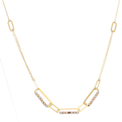 Gold Stud Figaro Shaped Necklace 18KT - FKJNKL18K9371