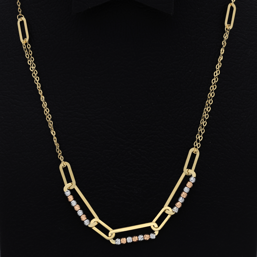 Gold Stud Figaro Shaped Necklace 18KT - FKJNKL18K9371