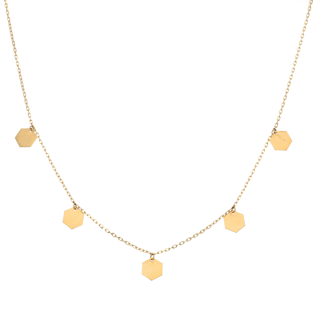 Gold Hexagon Shaped Necklace 18KT - FKJNKL18K9363