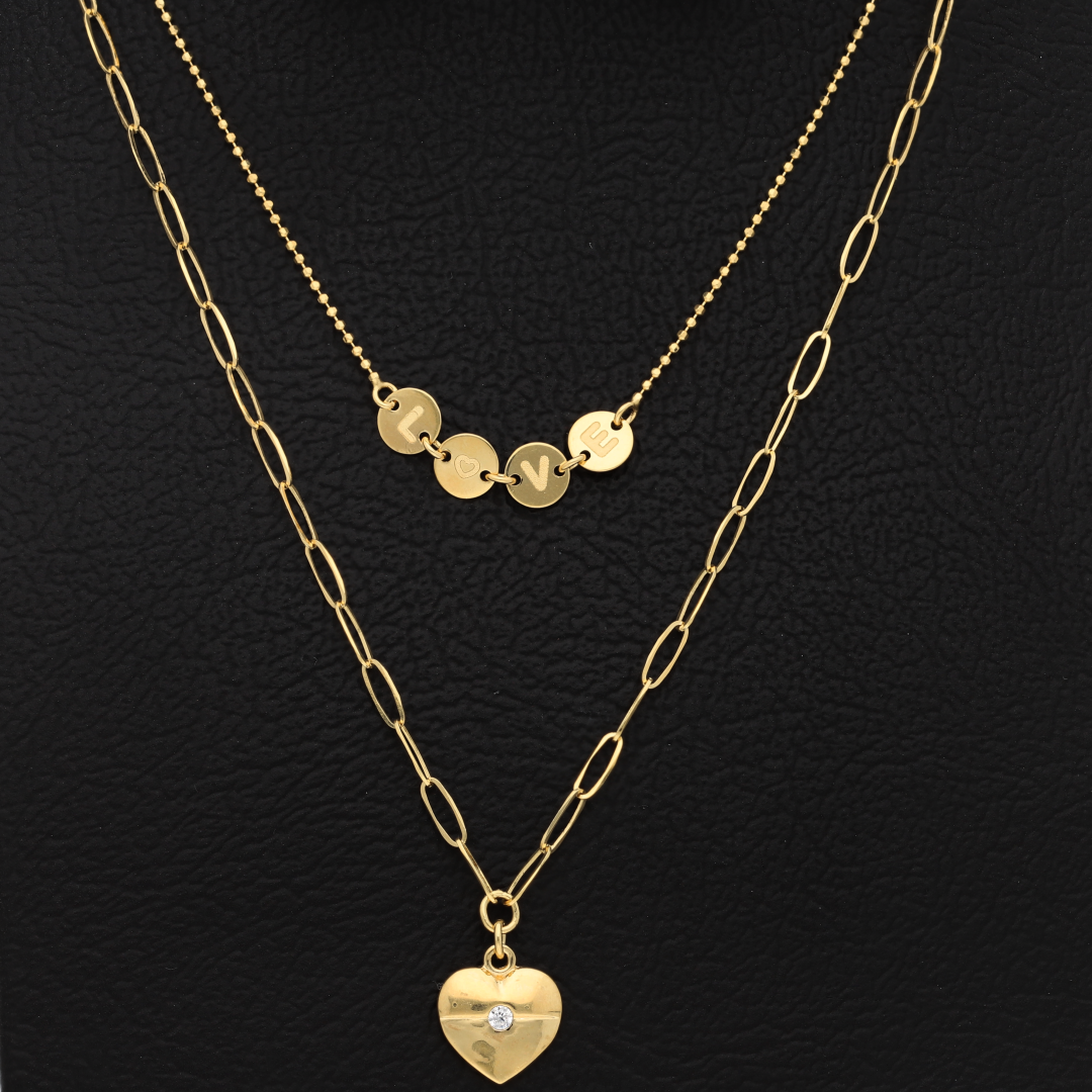 Gold Heart Shaped with Love Necklace 18KT - FKJNKL18K9364