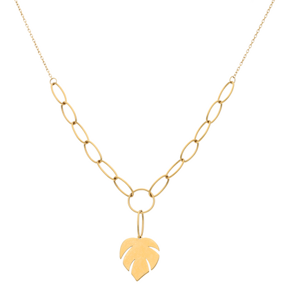 Gold Stud Leaf Shaped Necklace 18KT - FKJNKL18K9365