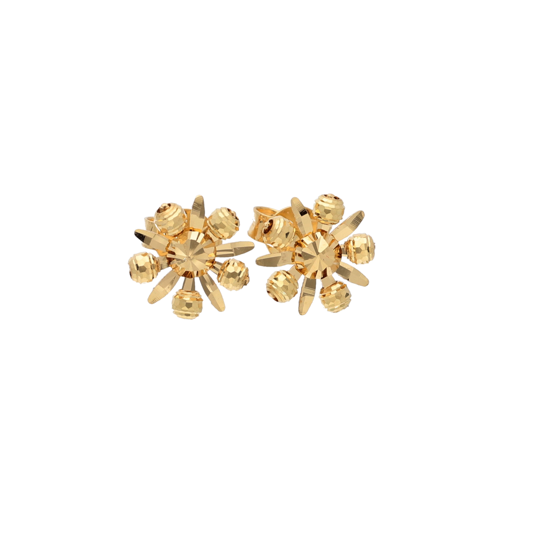 Gold Classy Flower Shaped Earrings 18KT - FKJERN18K9379