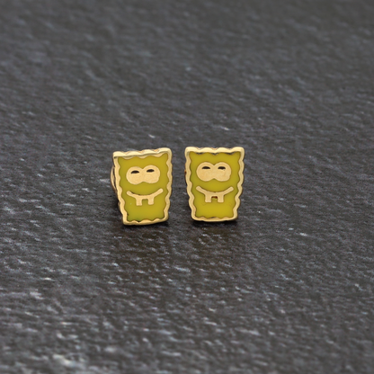 Gold Cartoon Spongebob Earrings 18KT - FKJERN18K9373