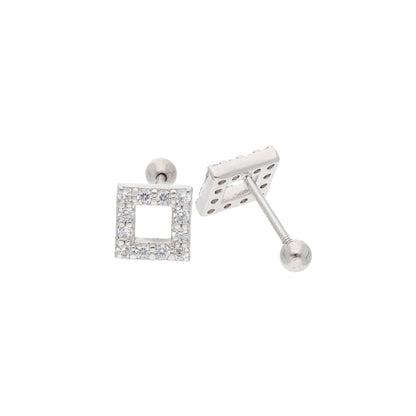 Sterling Silver 925 Crystal Hallow Square Shaped Earrings - FKJERNSL9400