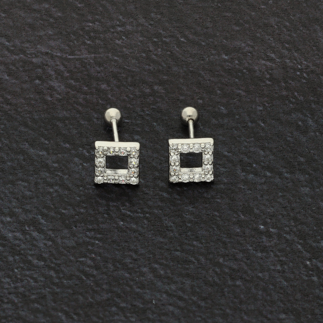 Sterling Silver 925 Crystal Hallow Square Shaped Earrings - FKJERNSL9400