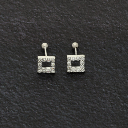 Sterling Silver 925 Crystal Hallow Square Shaped Earrings - FKJERNSL9400