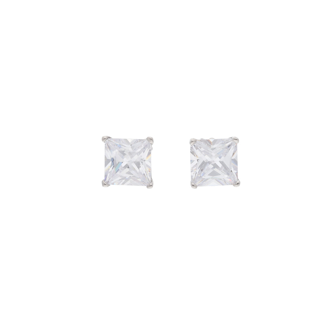 Sterling Silver 925 Crystal Square Shaped Earrings - FKJERNSL9398