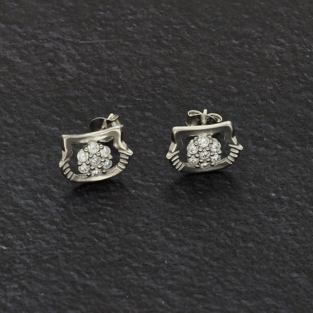 Sterling Silver 925 Classy Round Flower Earrings - FKJERNSL9404