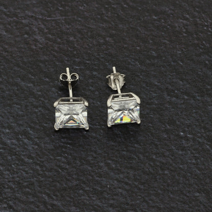 Sterling Silver 925 Crystal Square Shaped Earrings - FKJERNSL9398