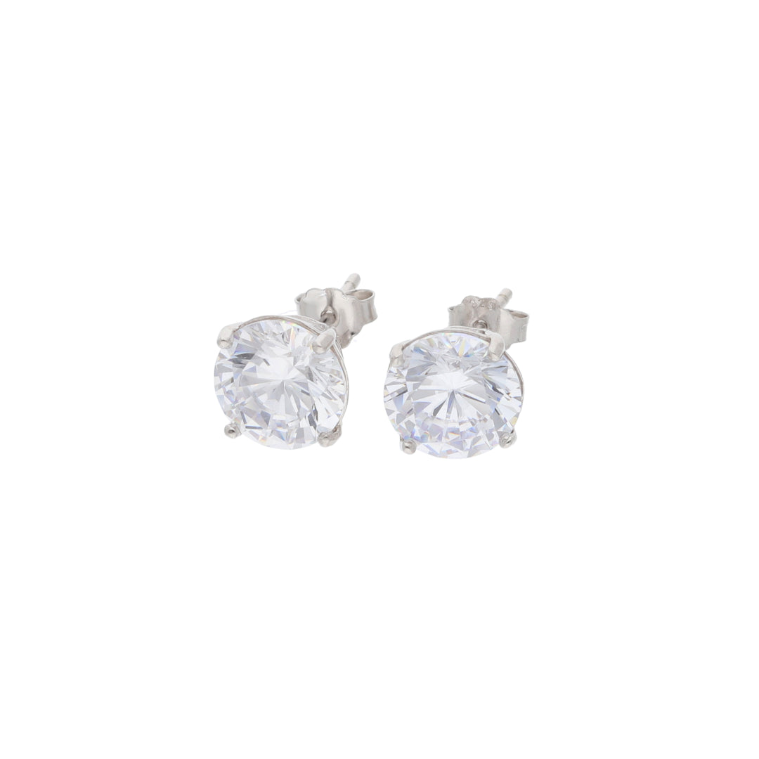 Sterling Silver 925 Crystal Round Shaped Earrings - FKJERNSL9399