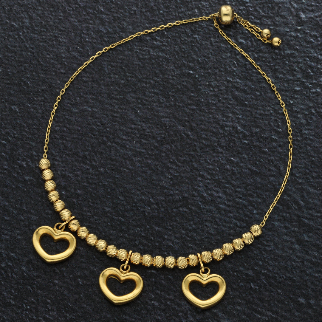 Gold Stud Hanging Heart Shaped Bracelet 18KT - FKJBRL18K9425