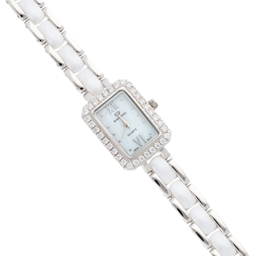 Sterling Silver 925 Rectangle Analog Women Wrist Watch - FKJWHSL9627