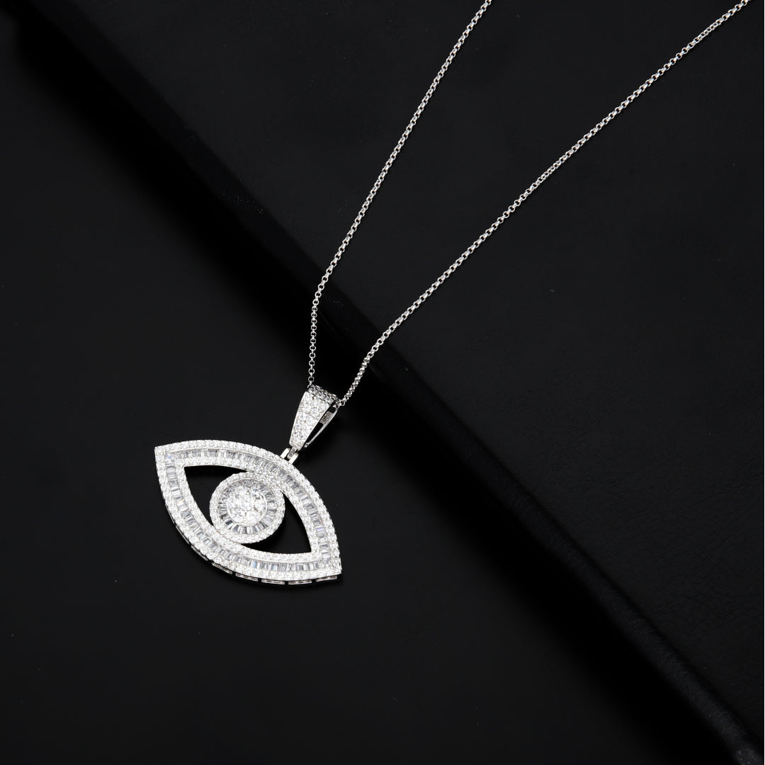 Sterling Silver 925 Necklace Chain with Eye Shaped Pendant - FKJNKLSL9633