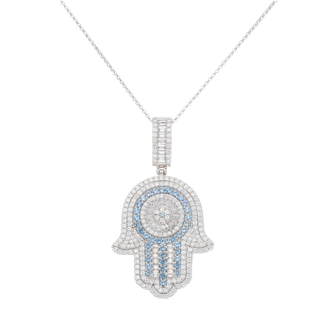 Sterling Silver 925 Necklace Chain with Hamsa Hand Pendant - FKJNKLSL9632